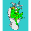 Smoking frog on the toilet