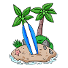 Island with surfboard
