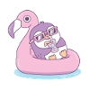 Cute Purple Penguin On Pink Flamingo Pool Float