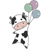 Vache vole avec des ballons