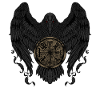 Krähe mit Futhark und Vegvisir