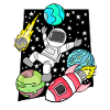 Astronaute dans l’espace avec fusée