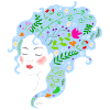 Frau mit blauem Blumenhaar