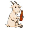 Ziege mit Flasche Bier