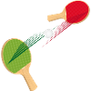 two table tennis bats with ball