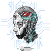 Roboterkopf mit Vogel im Kopf Cyber AI Technologie