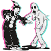 ghost and clown dancing