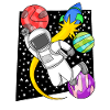 Astronaute dans l’espace avec fusée