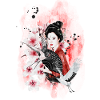 Geisha Sakura motif japonais Aquarelle