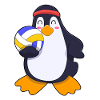 Penguin playing volleyball