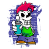 Punk skeleton with spray can graffiti artist