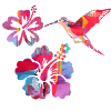 kolibri,aquarelle ,fleurs, hibiscus,floral,oiseau
