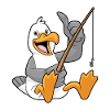 Möwe beim Angeln mit Angelrute