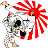 Judo throw with japanese sun radiation