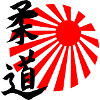 Judo kanji with japanese sun radiation