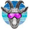 Lustige Ziege mit Skibrille