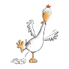 Happy chicken lays an egg