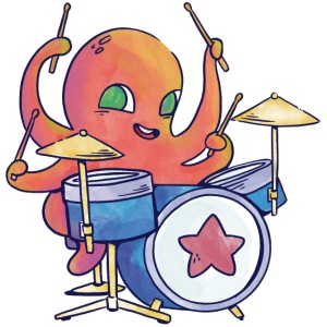Oktopus spielt Schlagzeug
