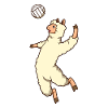 Comic Lama plays volleyball