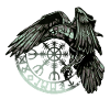 Grøn viking ravn og runesymbol