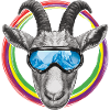 Coole Ziege mit blauer Skibrille