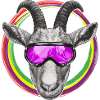 Coole Ziege mit lila Skibrille