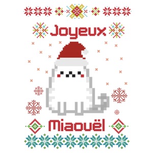 Joyeux Miaouël - Pull moche avec chat en pixelart