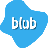 Text "blub" auf blauem Fleck, Klecks