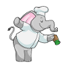 Éléphant comme cuisinier avec salière