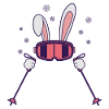 Skiing Rabbit with ski poles and ski goggles