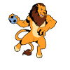 Comic Lion plays handball