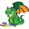 Lustiger Drache frisst Einhorn