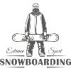 Snowboarder holds his snowboard.