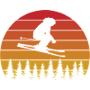 Retro skier design with sunset