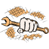 Wrench in hand / fist, drawing