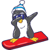 Winter Snowboarder Penguin on Snowboard