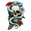 Skull with snake and flowers