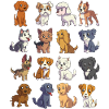 Un sacco di simpatici cani kawaii dei cartoni animati
