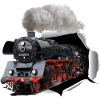 Steam locomotive breaks through wall