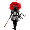Samouraï sur fond rouge