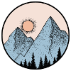 mountain landscape, round logo