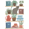 Wandregal mit Katze, Büchern & Topfpflanzen, Hygge