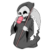 Grim Reaper with coffee
