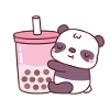 Cute Panda Hugging Strawberry Milk Tea With Boba