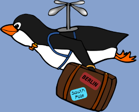 Embarquez pour une aventure hilarante avec ce motif de pingouin volant, prêt à explorer le monde avec sa valise étiquetée Berlin et Pôle Sud...