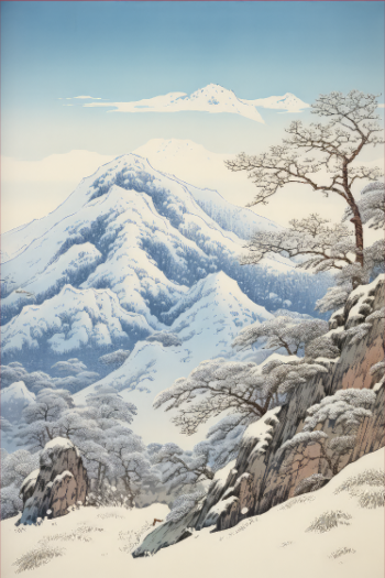 T-shirt Paysage d'Hiver Asiatique Style Anime Vintage