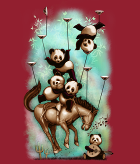 Hilarant et adorable, notre t-shirt "Pandas Rodéo" met en scène des pandas cow-boys pour un style unique et amusant garanti !