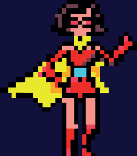 Découvrez Mag, la super-héroïne en pixel art, prête à l'action. Ce motif vibrant et rétro est un hommage aux jeux vidéo classiques et aux ic...