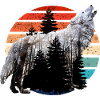 heulender Wolf Doppelbelichtung mit Retro Sunset