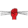 Protestsymbol mit Stacheldraht. Geballte Faust.